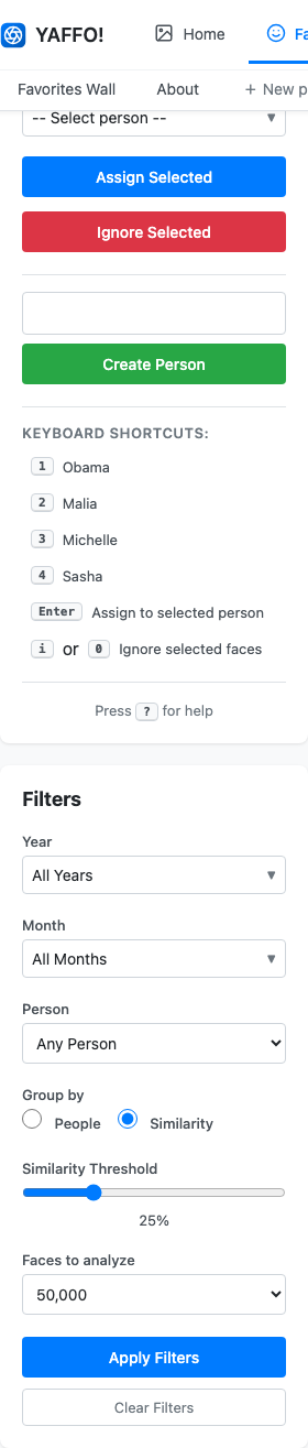 Grouping and assignment controls in the sidebar, with the similarity threshold at 25%
